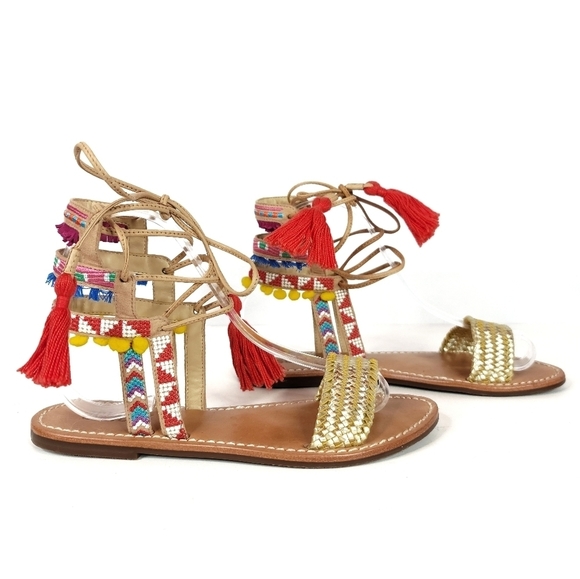 Schutz Lannister Embroidered Lace-up Sandals - Picture 4 of 12